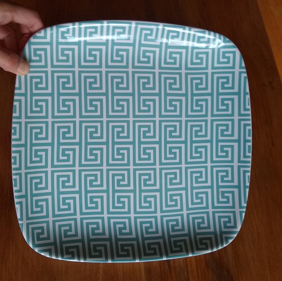 Jonathan Adler Happy Chic Greek Key 11" Dinner or Serving Plate, Teal & White - Picture 2 of 6